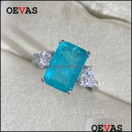 Solitaire Ring Rings Jewelry Oevas 100% 925 Sterling Sier Paraiba Tourmaline Gemstone For Women Sparkling High Carbon Diamond Wedding Fine Y
