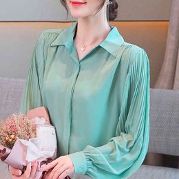Long Sleeve Turn Down Collar Office Chiffon Blouse Shirt Tops Blusa Blouse Women Blusas Mujer De Moda Women Clothing E03 210426