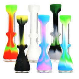 Colorful Silicone Skin Sleeve Portable Dry Herb Tobacco Cigarette Smoking Holder Thick Glass Filter Mouthpiece Tips Innovative Design High Quality DHL Free