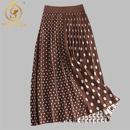 HMA Knitting Dot Print Long Skirt Stretch Vintage Women New Winter Ladies Maxi Midi Falda 210412