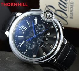 Men Full Functional Watch 42mm Stopwatch Time clock Big Man Luxury Quartz Classic Leather Strap reloj de lujo Sapphire waterproof Watches Gift