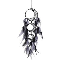 Decorative Objects & Figurines 3 Circles Dream Catchers With Beads Feather Moon Dreamcatchers Boho Wall Hanging