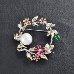 -Épingles, broches magnifiques couronne broche broche vintage strass ton floral avec perles fleurs pour bouquet mariage bijoux broche