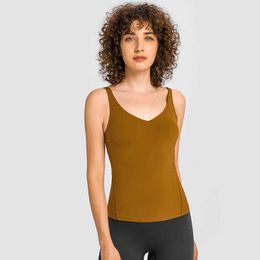 Sexy V-neck Beautiful Back Sports Vest Yoga Outfits Women's Tanks Camis Underwear Elastic Slim Gym Clothes With Breast Pad Gym Bra Running