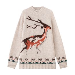 Navy Beige Red Moose Sweater O Neck Knitted Pullovers Long Sleeve Winter Autumn Warm Chistmas M0416 210514