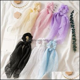 Pony Tails Holder Jewellery Jewelryruoshui Seersucker Tie Aessories For Woman Girl Scrunchies Rubber Band Solid Hair Streamer Elastic Hairband