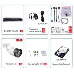 Compatible Kits Alarm systems 2PCS 8MP IP Bullet Camera ColorVu & Hikvision Original DS-7604NI-K1/4P Smart Home 4K CCTV System