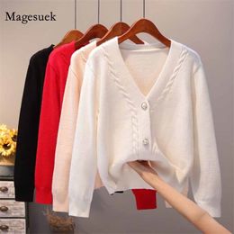 Autumn Winter Korean Sweater Loose White Knitted Cardigan V-neck Twist Casual s For Women Pull Femme 11845 210512