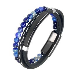 Bead Bracelets For Men Fashion Hollow Leather Bracelet & Bangles Multilayer Wide Wrap Jewelry