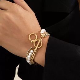 Link, Chain Punk 2021 Gold Color Charm Bracelets For Women Zircon Pearl Coin Bangle Fashion Bohemian Jewelry Gift