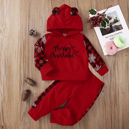 Weihnachten Neugeborenen Mädchen Kleidung Sets Frühling Herbst Mode Mädchen Outfits Rot Kontrolliert Kapuzen Langärmelige Schneeflocke Gedruckt Bady Anzug Kinder Kleidung