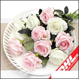 Fresh Rose Real Touch Artificial Flowers Home Decorations For Wedding Party Birthday Fake Cloth Flower Drop Delivery 2021 Decorative Wreat
