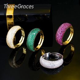 Cluster Rings ThreeGraces Top Quality Micro Pave Red Green Cubic Zircon Women 585 Gold Adjustable Big Round Engagement Jewelry RG137