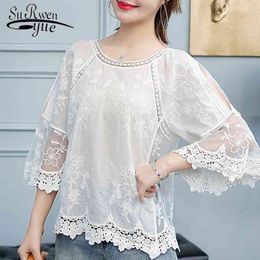 women's summer blouses womens Clothing flare sleeve embroidery white blouse women shirts tops and 4506 50 210508