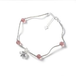 Woman's Jewellery S925 Sterling Silver Pink Crystal Elephant Original Handmade Anklet Romantic Lover Gift