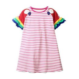 2-8 Years New Girls Dresses 2021 Summer Kids 100% Cotton Children Princess Dress Stripe Printing Clothes Q0716