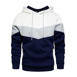 Men's Patchwork Hooded Sweatshirt Hoodies Clothing Casual Loose Fleece Warm Streetwear Male Fashion Autumn Winter Outwear 211023