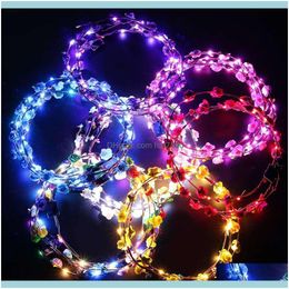 Rubber Bands Jewellery Jewelryglowing Garland Wedding Party Crown Flower Headband Led Light Christmas Neon Wreath Decoration Luminous Hair Gar