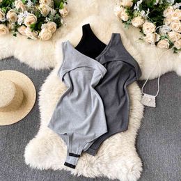 SINGREIN Design Korean Rompers Women Sleeveless Off Shoulder Solid Elastic Slim Jumpsuit Summer Chic Fashion Streetwear Bodysuit 210419