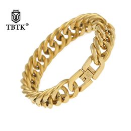 Link, Chain TBTK 12mm/15mm Width Classic Bangles Gold Simple Style Bracelet Miami Mens Wristband Jewlery Elegant Punk Trendy