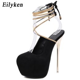 Sexy Lace-Up Pumps Wedding Women Fetish Shoes Woman Pumps Latform Very High Heel Stripper Flock Club Pumps 17 cm 210413