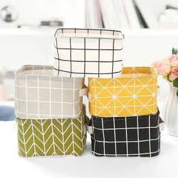 Foldable Home Storage Basket Cotton Linen Desktop Sundries Storages Organiser Nordic Style Bathroom Waterproof StorageBag WLL696