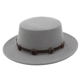 Mistdawn Women Men Boater Hat Bowler Sailor Wide Brim Flat Top Caps Wool Blend Size 56-58cm Handworked Hatband BCSS Hats