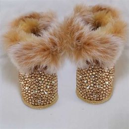 Crystals Pearls Baby Birls Headband Snow Boots s Bling Infant Shoes Luxury Shining Decoration Winter Christmas Gift 211022
