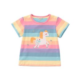 Girls' short-sleeved T-shirt summer style baby girl pure cotton cartoon rainbow pullover girl's top P4270 210622