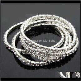 Jewelry Drop Delivery 2021 Wedding Bracelet White Full Elastic Multilayer Tennis Bangle Bracelets 1-5 Rows Clear Crystal Rhinestone For Ladie