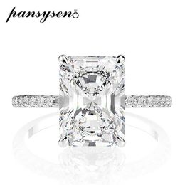 Sterling 925 Real Silver Emerald Cut Created Diamond Wedding Rings for Women Luxury Proposal Engagement Ring