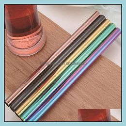 Drinking Barware Kitchen, Dining Bar Home & Gardenreusable Bubble Tea Pvd Plated Straight Metal Sts, 12Mm Coloured Sts For Smoothie Drop Deli