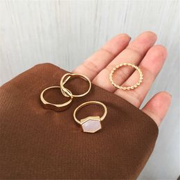 Four Simple Metal Irregular Double Drops Of Oil Ring Women Fashion Joint Ring X0715