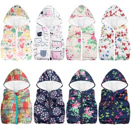 Floral Children Waistcoat Hooded Baby Girl Sleeveless Jacket Fashion Hoodies Boy Vest Tops Kids Weskit Outfit Clothes Outerwear 210413