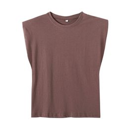 New Spring Women Shoulder Pads Profile Vest T Shirt Female Solid Loose Tops T1370 210330