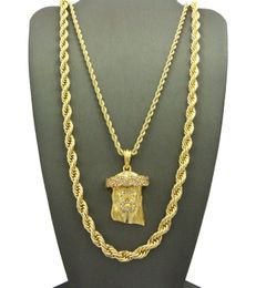 ICED OUT JESUS FACE ROPE CHAIN DIAMOND CUT 30" CUBAN CHAIN NECKLACE SET G21 