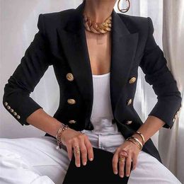 Elegant Business Office Work Women Jackets Lady Solid Button Suit Jacket Coat Outwear Slim V Neck Autumn 210914