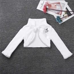 Kids Coats Girls Princess s Faux Fur Bolero Shrug Children's Coat Flower Wrap Holy Communion Wedding Party Cape 211204