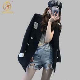 Fashion Luxury Design Runway Diamond Button Jacket For Women Vintage Double Breasted Black Coat 210520