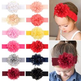 Baby Girls Headband Big Flowers Kids Children Wide Band Hair Accessories stretchy Elastic Chiffon flower headbands 12 colors