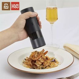 Huohou Electric Automatic Mill Pepper And Salt Grinder 5 Modes LED Light Peper Spice Grain Kitchen Pulverizer 220311