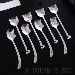 Creative Coffee Spoons Long Tail Cat Teaspoon Bent Handle Stainless Steel Dessert Spoon Birthday Gift Tableware