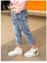 Abendedian Toddler Baby Girl Jeans Cherry Embroidered Denim Leggings Pants Solid Printed Pencil Trousers 2-7T