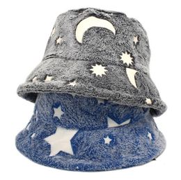 New Style Plush Warm Winter Hats For Women Men Blue Grey Korean Star Moon Bucket Hat Streetwear Panama Cap Sombreros