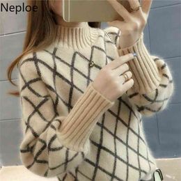 Korean Tureleneck Student Knitted Pullovers Loose Argyle Patterns Sweaters Preppy Style Sweet Sweater 45567 210422