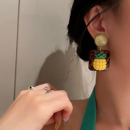 Personality Pineapply Square Resin Drop Earrings Women Statement New Fashion Jewelry pendientes