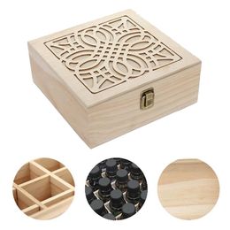 25 Slot Essential Oil Bottle Wooden Storage Box Case Display Organiser Holder Wood Perfume Aromatherapy Container 210922