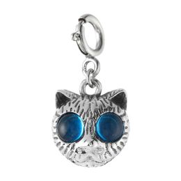 S925 Sterling Silver Blue Cat Head Pendant Cute Cartoon Sweet Old Necklace for Men and Women N974c