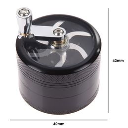 Metal Hand-cranked Grinder High-end Smoking Perfect Partner Zinc Alloy Material 4layer 40 mm 6 Colours Tobacco Dry Herb Crusher Cigarette Detector Grinding