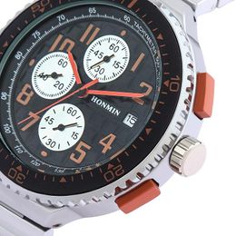 -Наручные часы Странно Honmin Подлинная многофункциональная мода спортивный костюм стальные полосы кварцевые часы